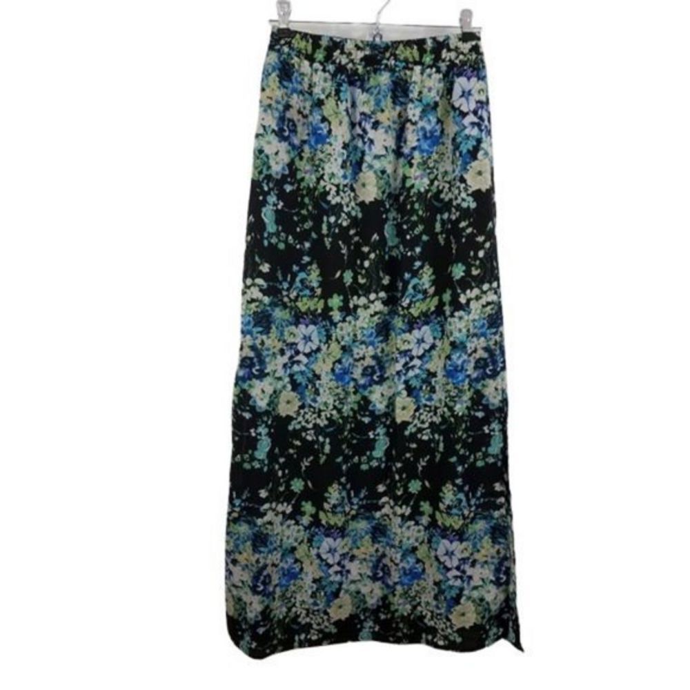 Olive Oak Skirt S Stitch Fix Black Floral Slit Maxi Lined Blue Green Sheer